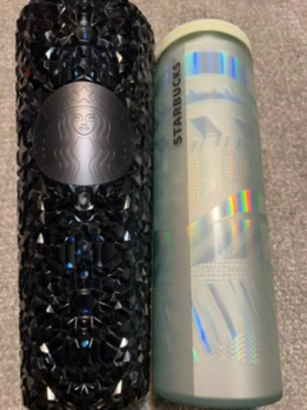 NWT Two Starbucks Travel Cups Never Used Black/Blue and Pale Green